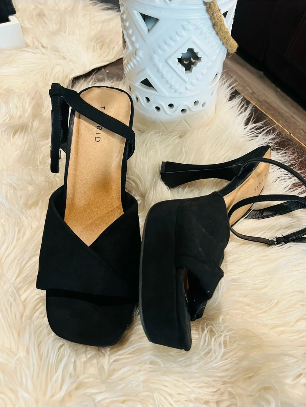 Torrid Black Suede Cross-Front Platform Heels